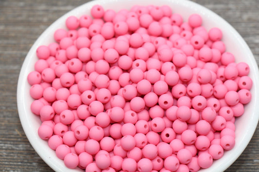 6mm Matte Pink Gumball Beads, Round Acrylic Loose Beads, Solid Bubblegum Beads, Chunky Beads, Round Plastic Beads #581