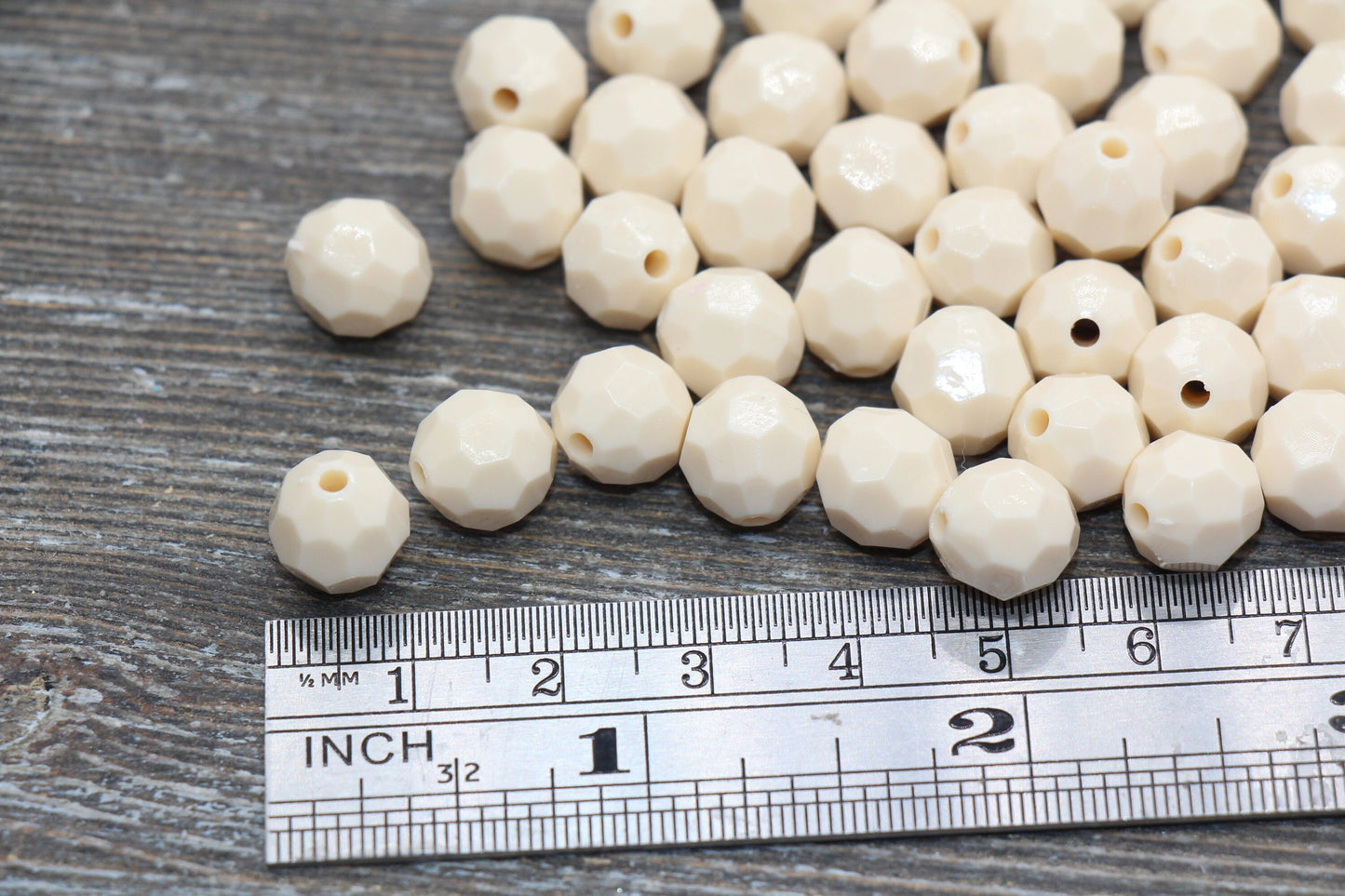 10mm Ivory Faceted Gumball Beads, Round Acrylic Loose Beads, Chunky Beads, Faceted Plastic Beads, Bubble Gum Beads #558