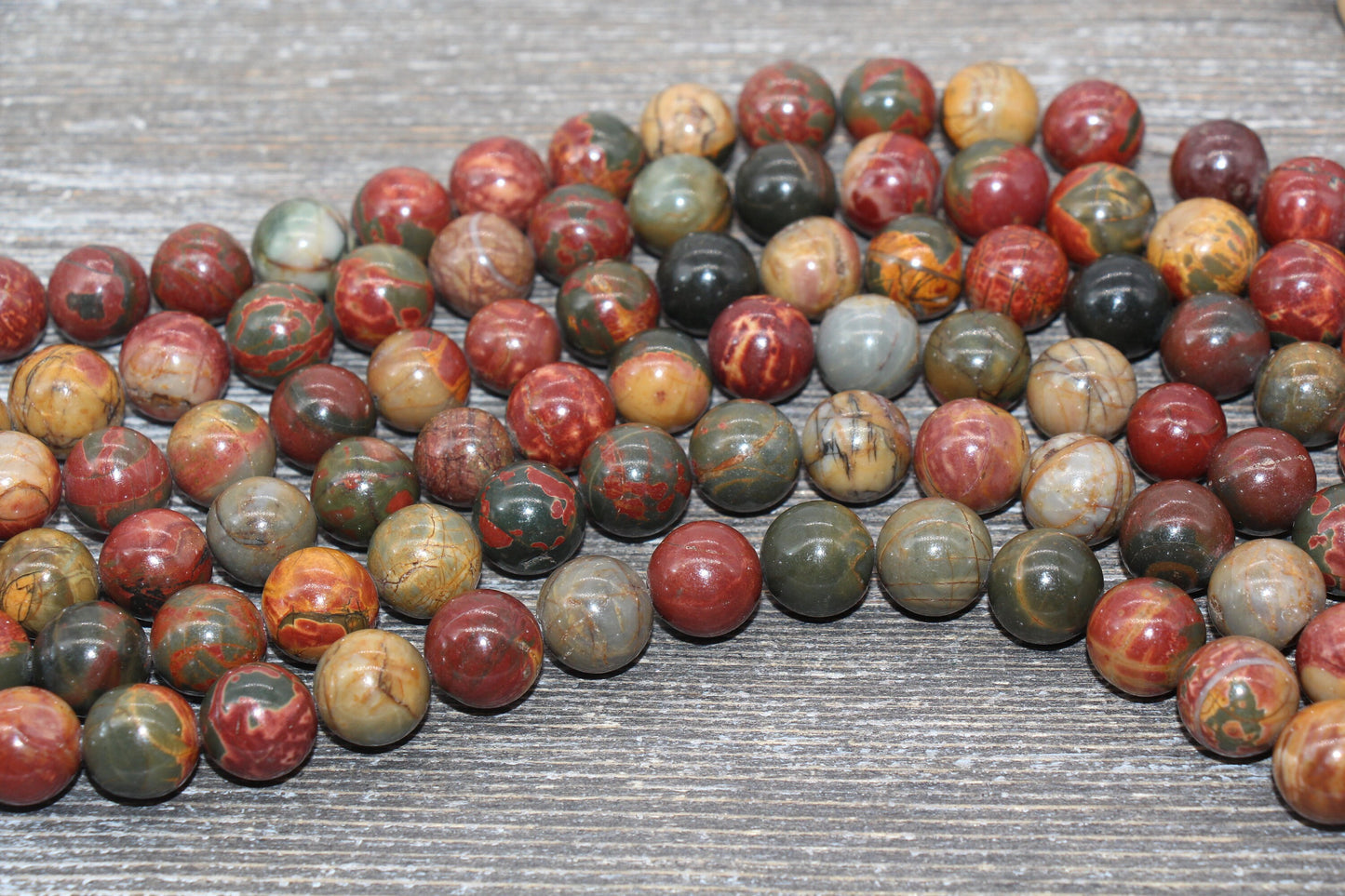 Picasso Jasper Beads, Picasso Gemstone Round Beads, Jewelry Making Bracelet Beads Size 4mm 6mm 8mm 10mm 12mm, 15.5'' Strand #65