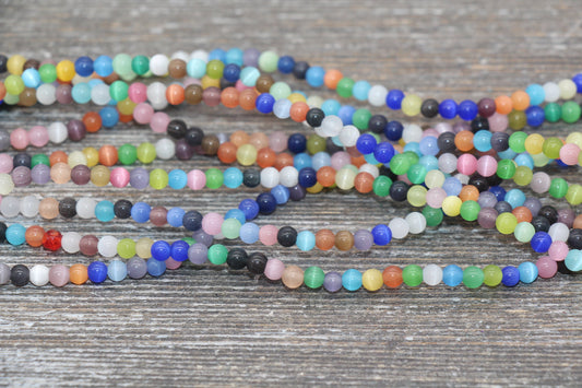 Multicolor Cat Eye Beads, Mix Color Cat Eye Beads Smooth Beads, Jewelry Bracelet Beads, Size 4mm 6mm 8mm 10mm 12mm, 15.5'' Strand #224