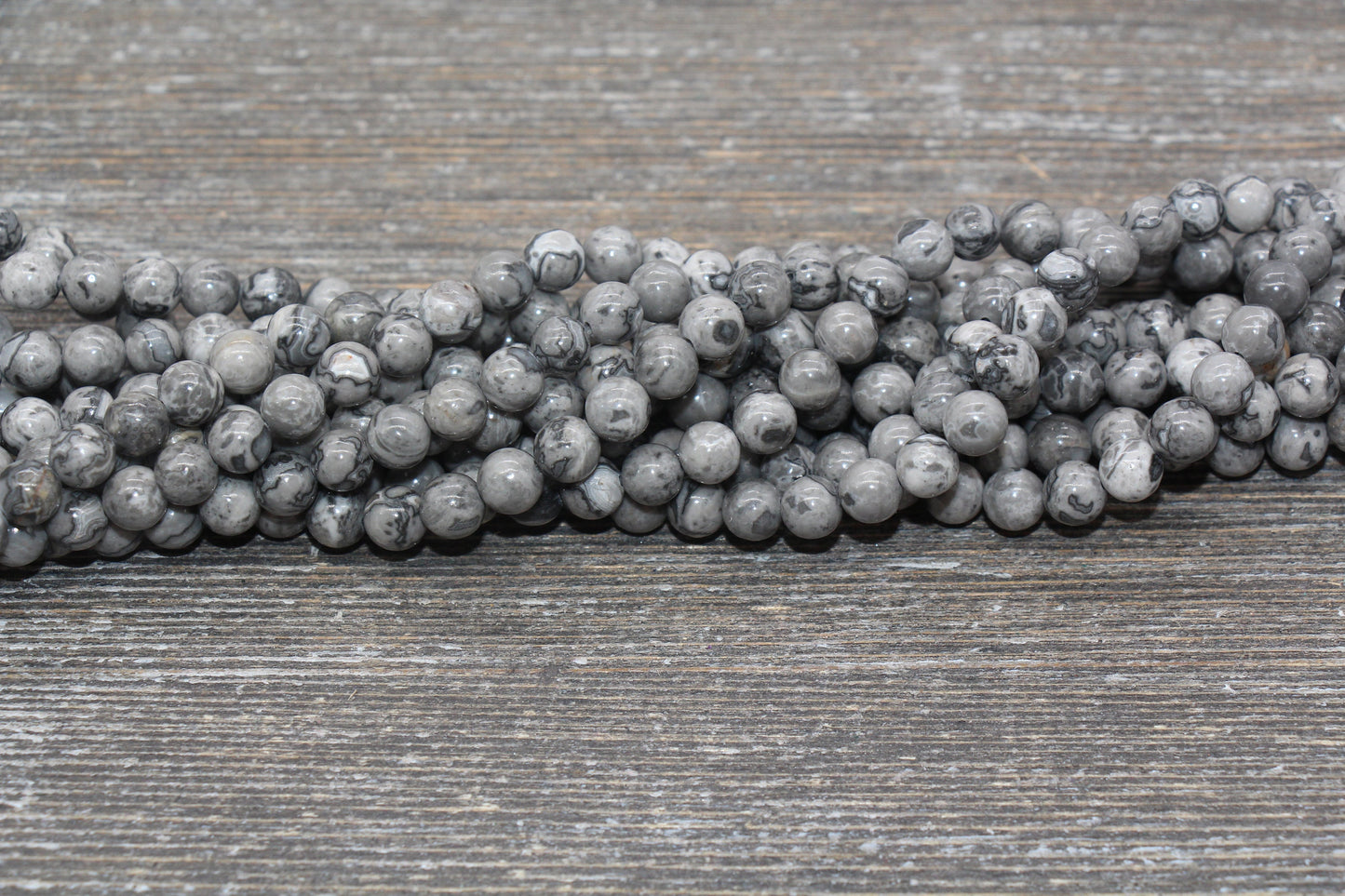 Gray Map Jasper Beads, Gray Gemstone Round Beads, Jewelry Making Bracelet Beads, Size 4mm 6mm 8mm 10mm 12mm, 15.5'' Strand, #11