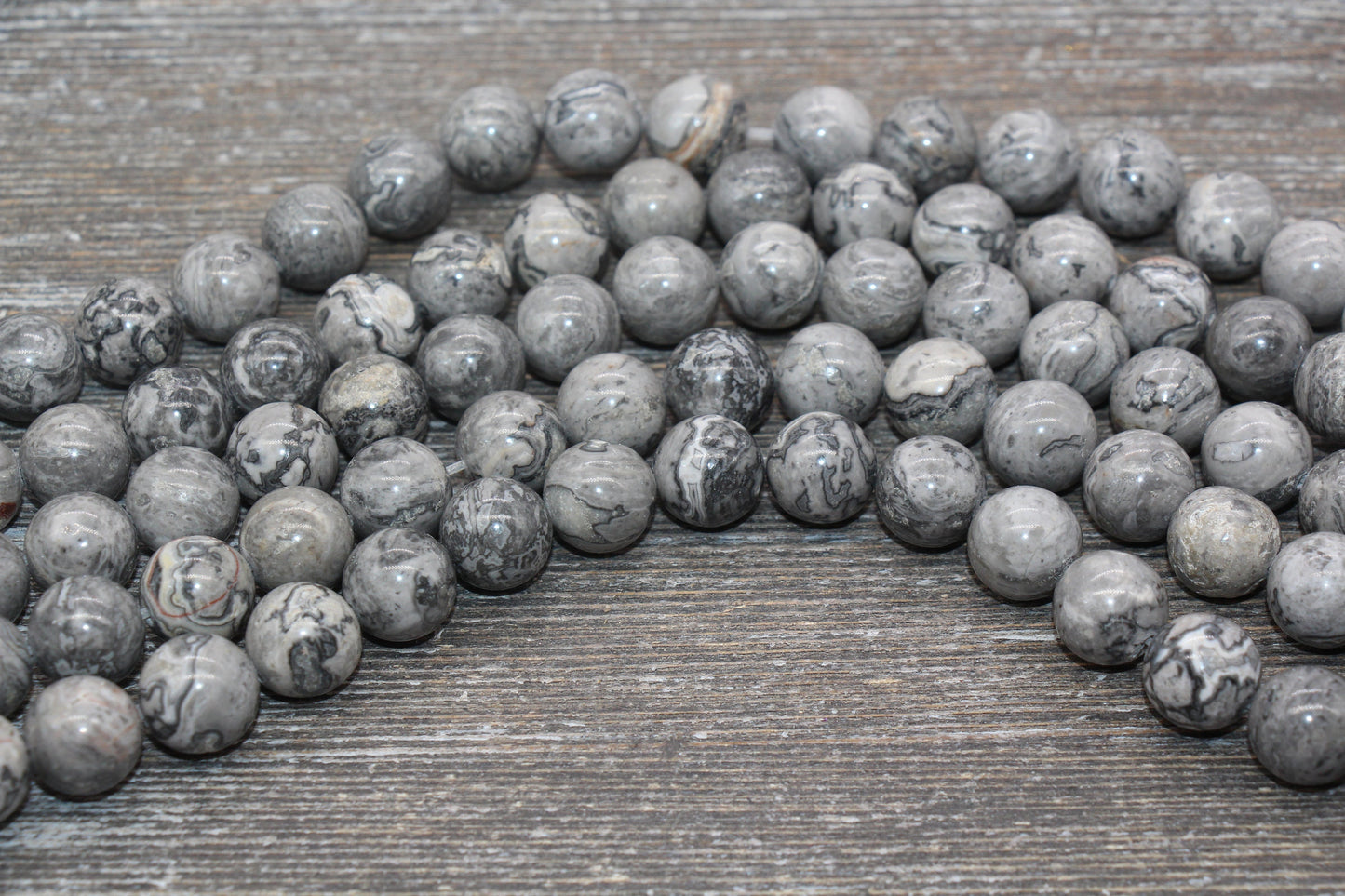 Gray Map Jasper Beads, Gray Gemstone Round Beads, Jewelry Making Bracelet Beads, Size 4mm 6mm 8mm 10mm 12mm, 15.5'' Strand, #11