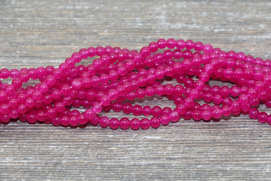 Dark Raspberry Pink Jade Beads, Pink Gemstone Round Loose Beads, Jewelry Making Bracelet Beads, Size 4mm 6mm 8mm 10mm 12mm 15.5" Strand #225