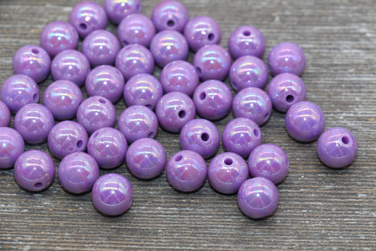 12mm Dark Purple AB Gumball Beads, Iridescent Acrylic Loose Beads, Solid Bubblegum Beads, Chunky Beads, Glossy Smooth Round Beads #1802