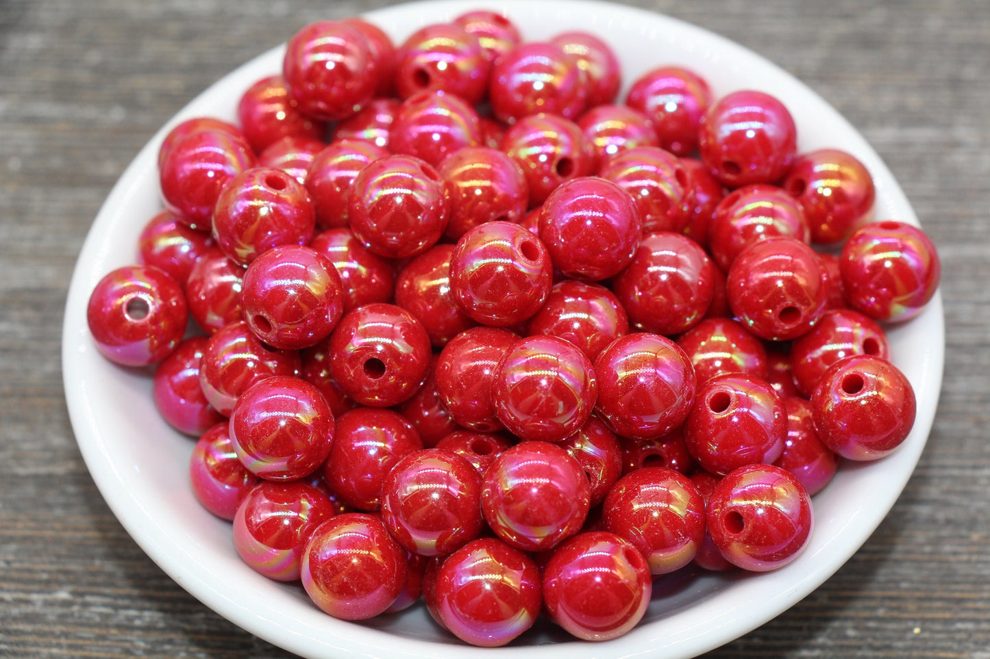 12mm Red AB Gumball Beads, Iridescent Red Acrylic Loose Beads, Solid Bubblegum Beads, Chunky Beads, Glossy Smooth Round Plastic Beads #1815