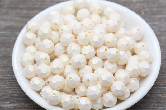 10mm Ivory Shimmer Faceted Beads, Ivory Acrylic Faceted Beads, Bubblegum Beads, Chunky Beads, Shimmer Beads, Gumball Beads #1818