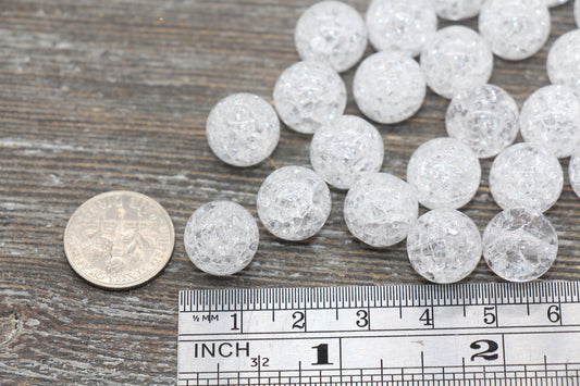 12mm Clear Crackle Gumball Beads, Acrylic Crackle Loose Beads, Bubblegum Beads, Chunky Beads, Smooth Round Plastic Beads #1826