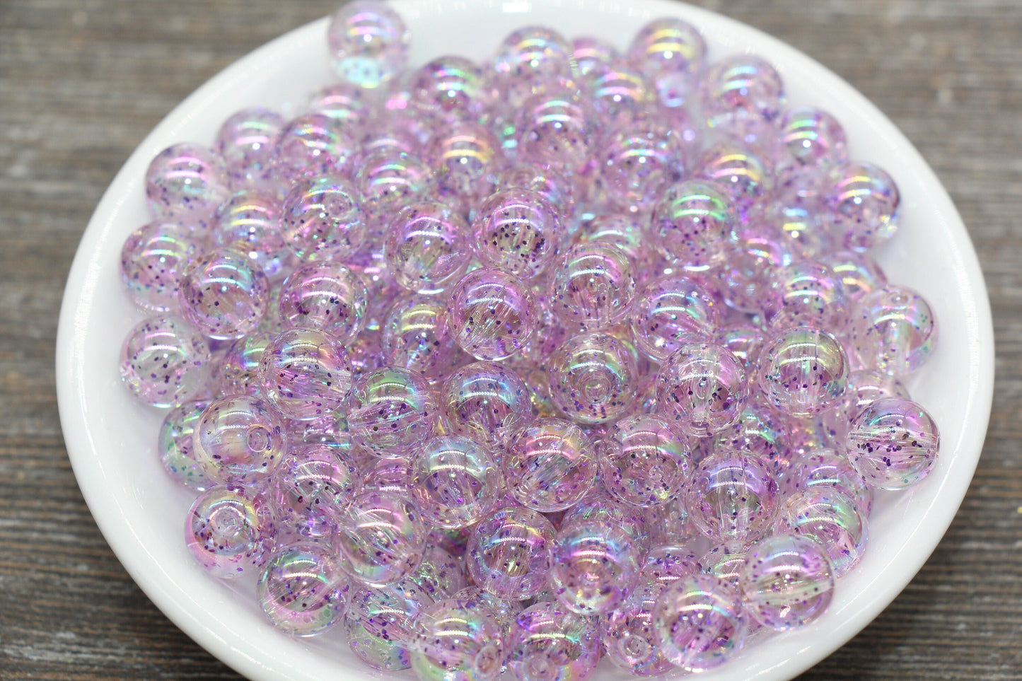 10mm Iridescent Translucent Purple Beads with Glitter, Shinny Bubblegum Beads, Sparkle Chunky Beads, Smooth Round Plastic Beads #1836