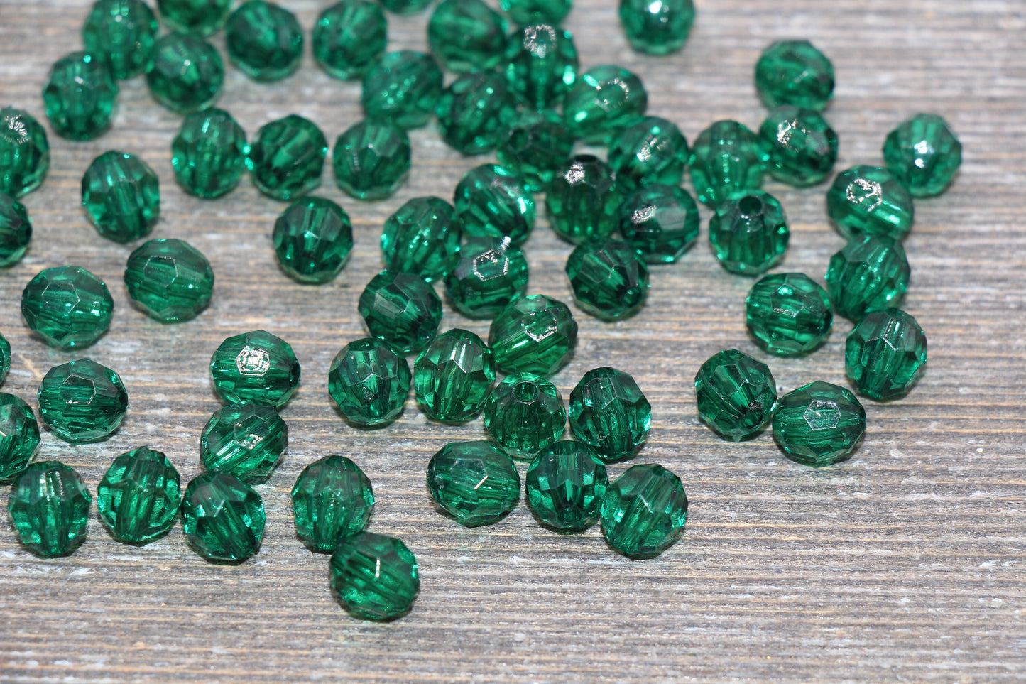 8mm Hunter Green Transparent Faceted Beads, Hexagon Faceted Acrylic Loose Beads, Bubblegum Beads, Chunky Beads, Crystal Look Beads #1847