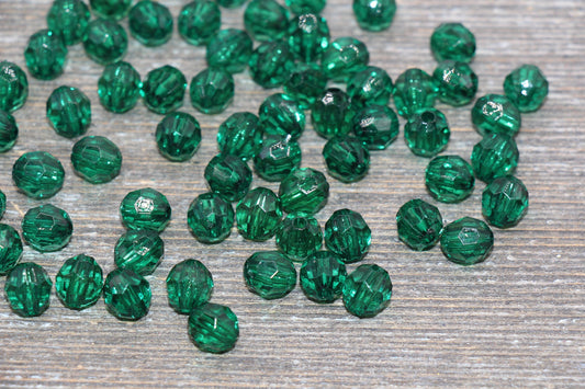 8mm Hunter Green Transparent Faceted Beads, Hexagon Faceted Acrylic Loose Beads, Bubblegum Beads, Chunky Beads, Crystal Look Beads #1847