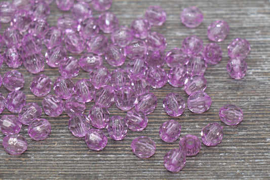 8mm Orchid Transparent Faceted Beads, Hexagon Faceted Acrylic Loose Beads, Bubblegum Beads, Chunky Beads, Crystal Look Beads #1848