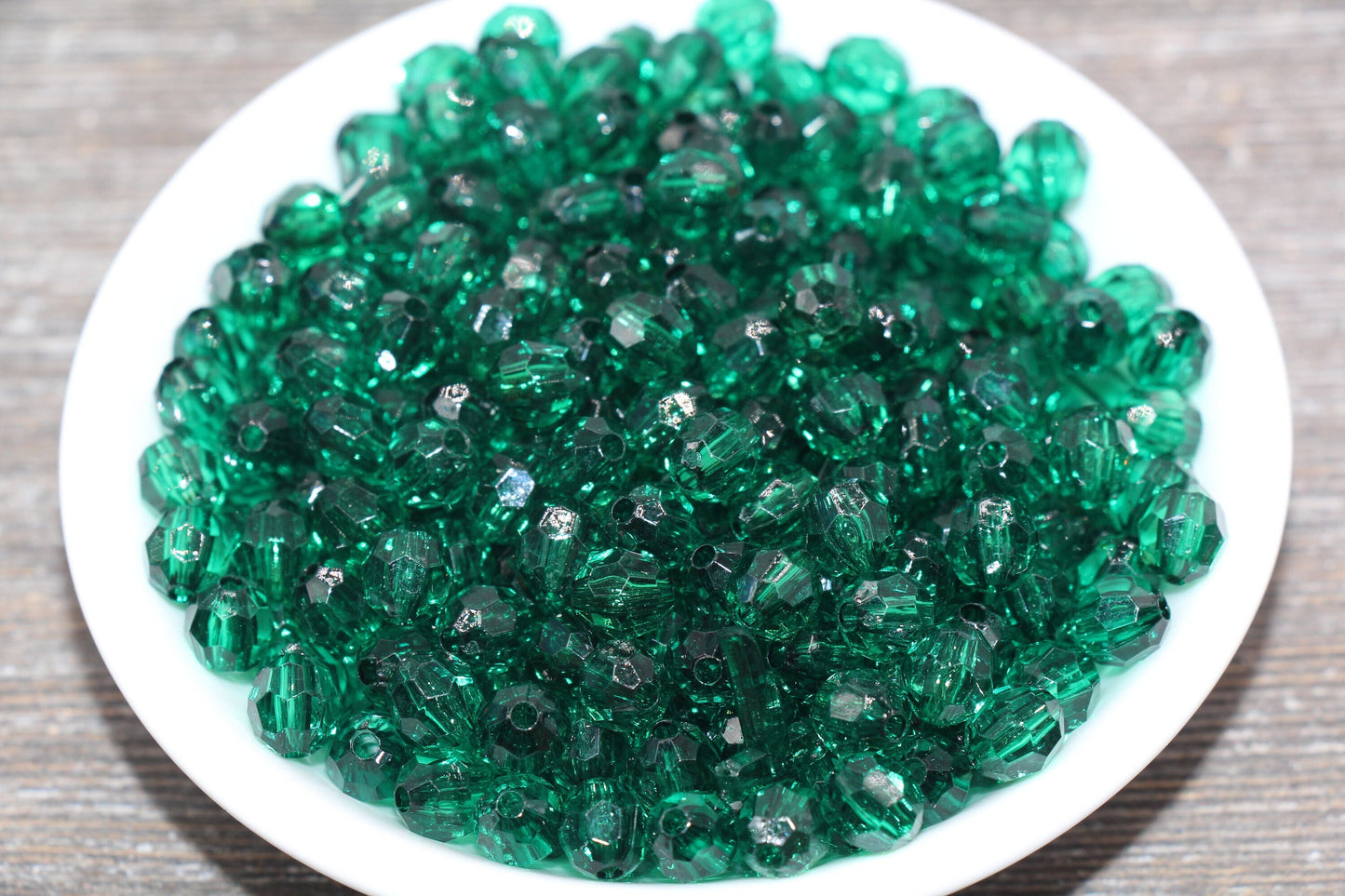8mm Hunter Green Transparent Faceted Beads, Hexagon Faceted Acrylic Loose Beads, Bubblegum Beads, Chunky Beads, Crystal Look Beads #1847