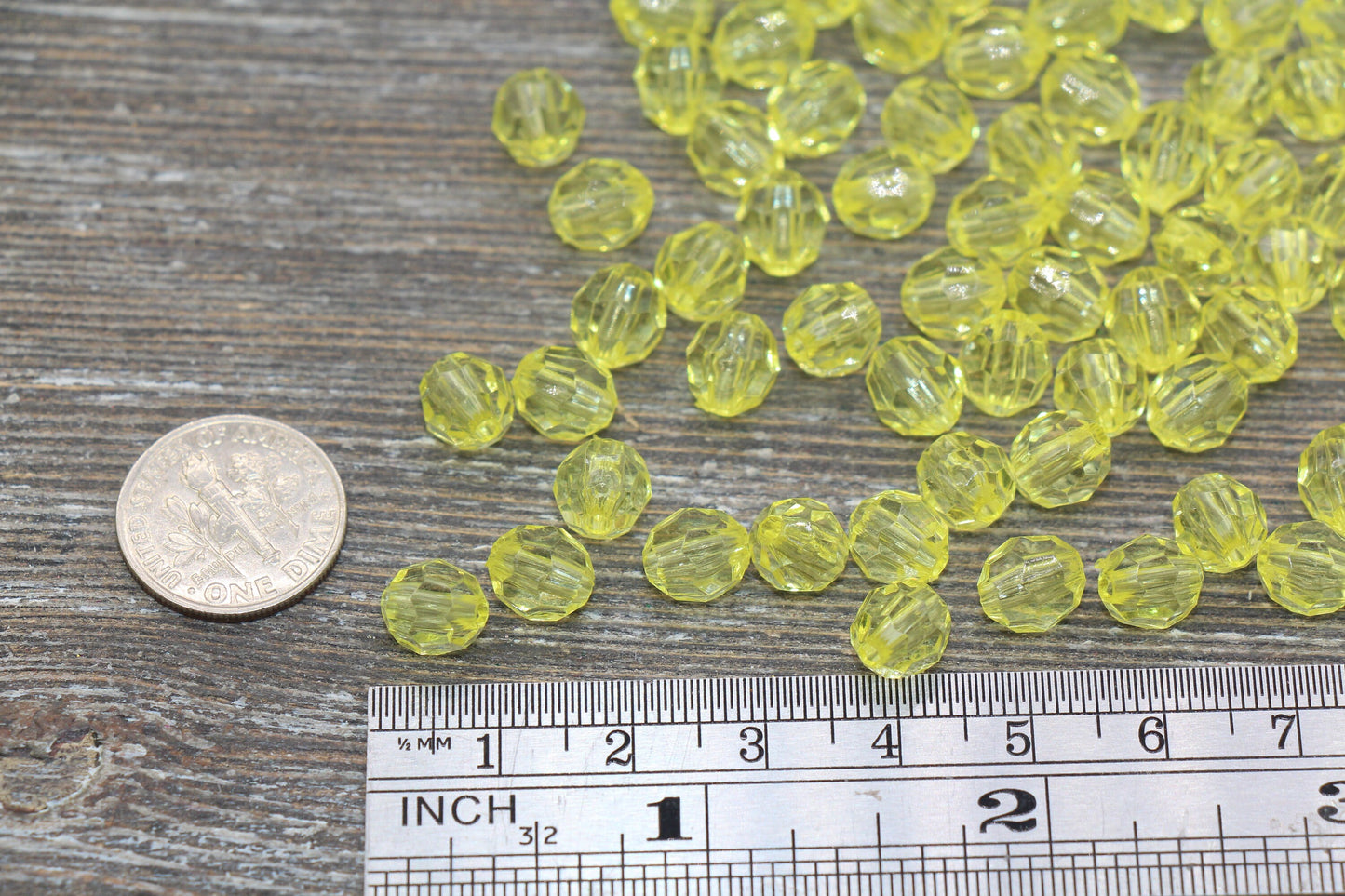 8mm Yellow Transparent Faceted Beads, Hexagon Faceted Acrylic Loose Beads, Bubblegum Beads, Chunky Beads, Crystal Look Beads #1850