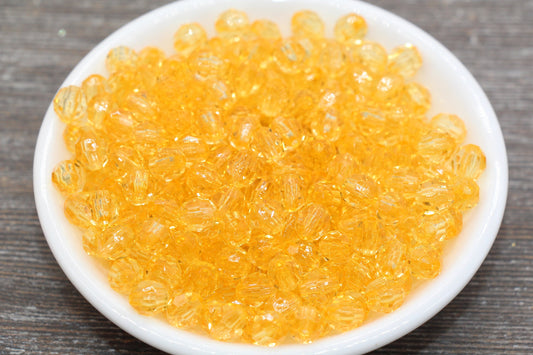 8mm Orange Transparent Faceted Beads, Hexagon Faceted Acrylic Loose Beads, Bubblegum Beads, Chunky Beads, Crystal Look Beads #1852