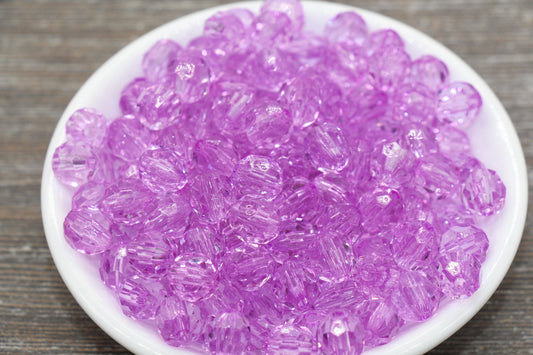 10mm Orchid Transparent Faceted Beads, Purple Hexagon Faceted Acrylic Loose Beads, Bubblegum Beads, Chunky Beads, Crystal Look Beads#1854
