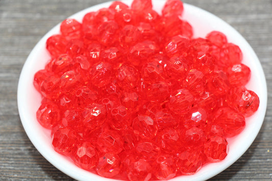 10mm Red Transparent Faceted Beads, Red Hexagon Faceted Acrylic Loose Beads, Bubblegum Beads, Chunky Beads, Crystal Look Beads#1855