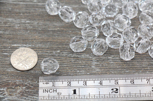 12mm Clear Transparent Faceted Beads, Clear Hexagon Faceted Acrylic Beads, Bubblegum Beads, Chunky Beads, Clear Crystal Look Beads#1858