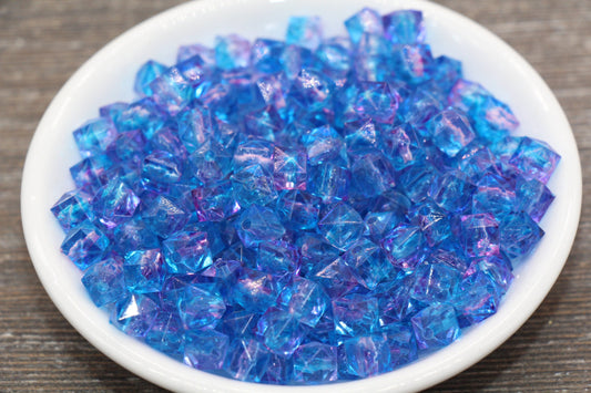 8mm Square Ombre Beads, Blue and Purple Ombre Translucent Square Faceted Beads, Cube Beads, Chunky Beads, Crystal Look Beads #1860