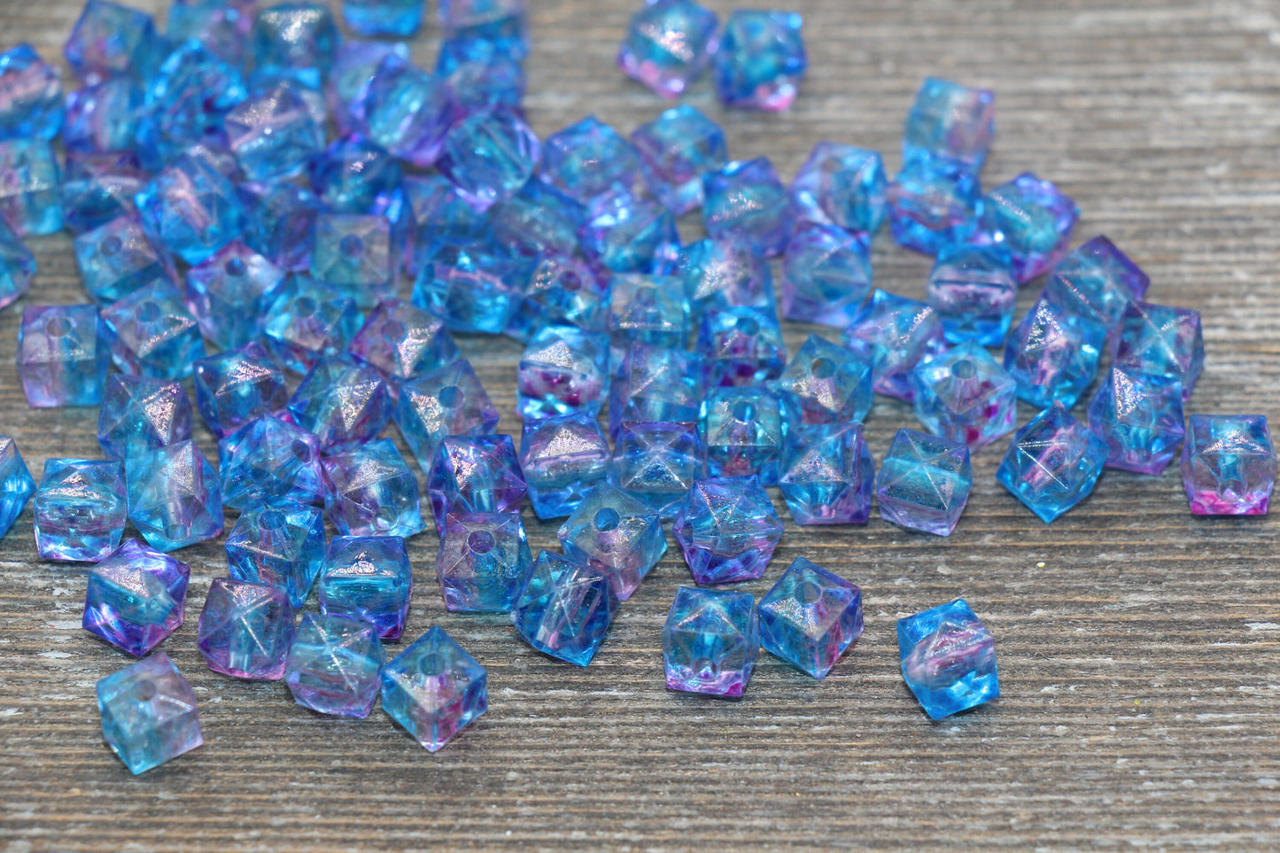 8mm Square Ombre Beads, Blue and Purple Ombre Translucent Square Faceted Beads, Cube Beads, Chunky Beads, Crystal Look Beads #1860