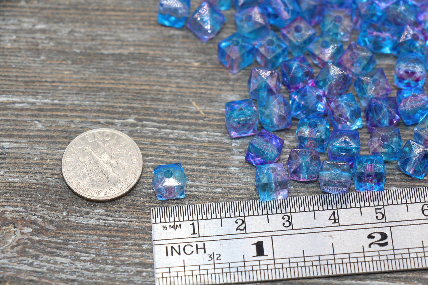 8mm Square Ombre Beads, Blue and Purple Ombre Translucent Square Faceted Beads, Cube Beads, Chunky Beads, Crystal Look Beads #1860