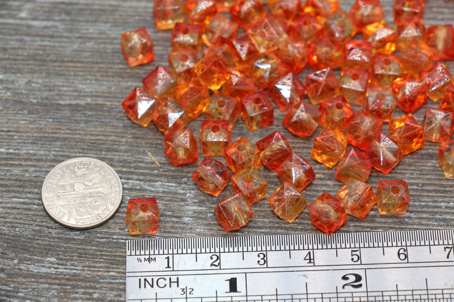 8mm Square Ombre Beads, Orange and Yellow Ombre Translucent Square Faceted Beads, Cube Beads, Chunky Beads, Crystal Look Beads #1863