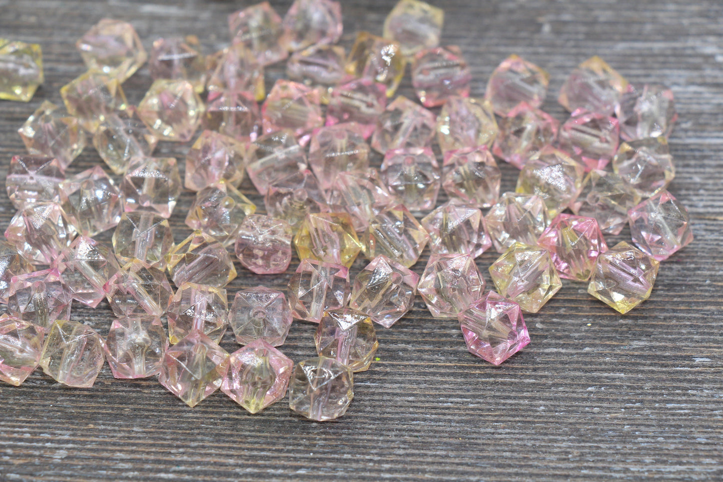 10mm Square Ombre Beads, Pink and Yellow Ombre Translucent Square Faceted Beads, Cube Beads, Chunky Beads, Crystal Look Beads #1865