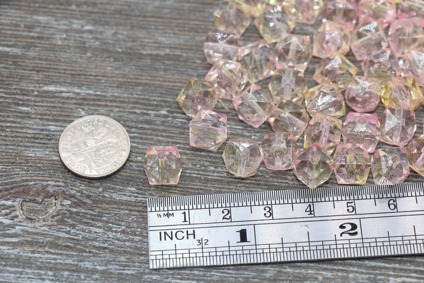 10mm Square Ombre Beads, Pink and Yellow Ombre Translucent Square Faceted Beads, Cube Beads, Chunky Beads, Crystal Look Beads #1865