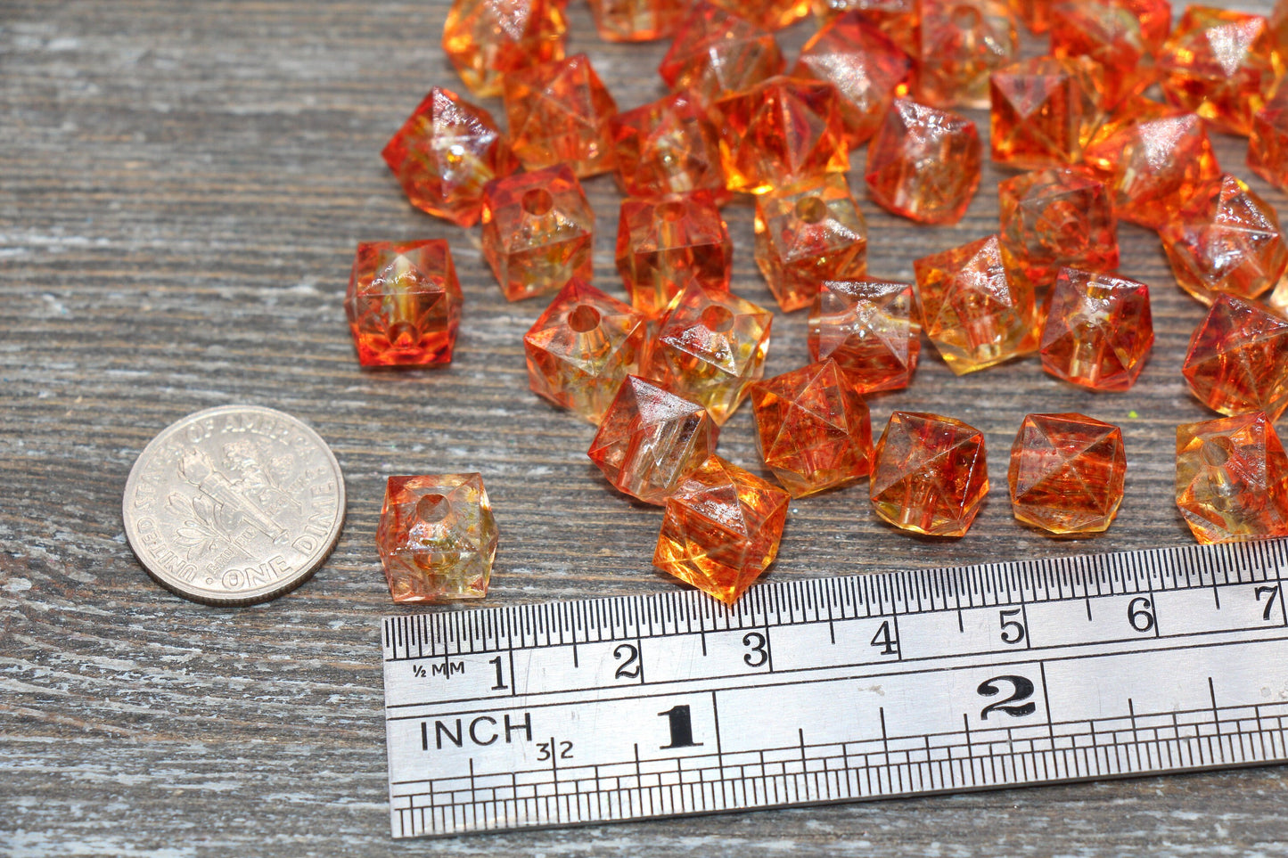 10mm Square Ombre Beads, Orange and Yellow Ombre Translucent Square Faceted Beads, Cube Beads, Chunky Beads, Crystal Look Beads #1868