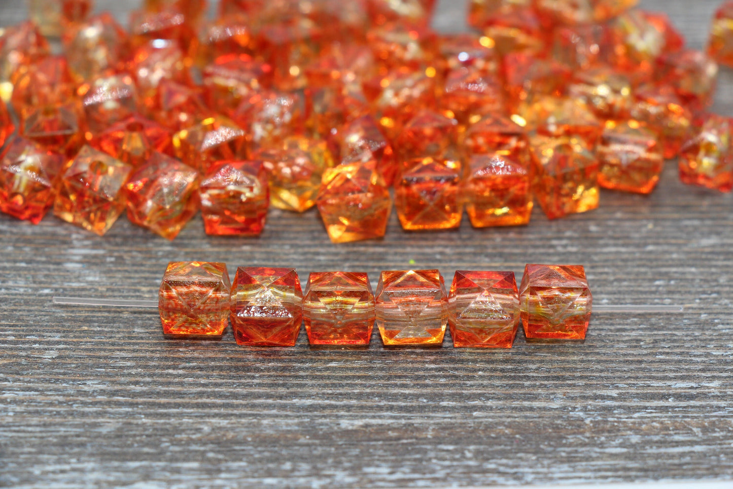 10mm Square Ombre Beads, Orange and Yellow Ombre Translucent Square Faceted Beads, Cube Beads, Chunky Beads, Crystal Look Beads #1868