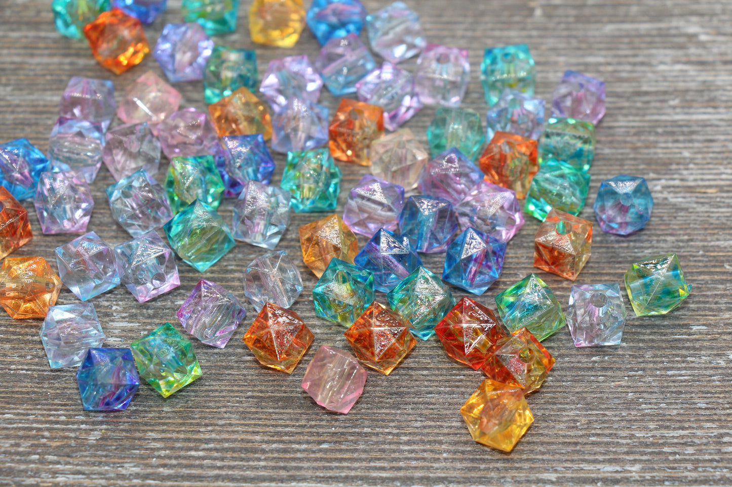 10mm Square Ombre Beads, Multicolor Ombre Translucent Square Faceted Beads, Cube Beads, Chunky Beads, Crystal Look Beads #1869