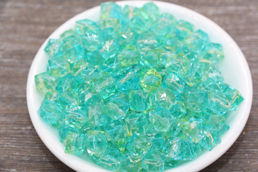 10mm Square Ombre Beads, Green Ombre Translucent Square Faceted Beads, Cube Beads, Chunky Beads, Crystal Look Beads #1870