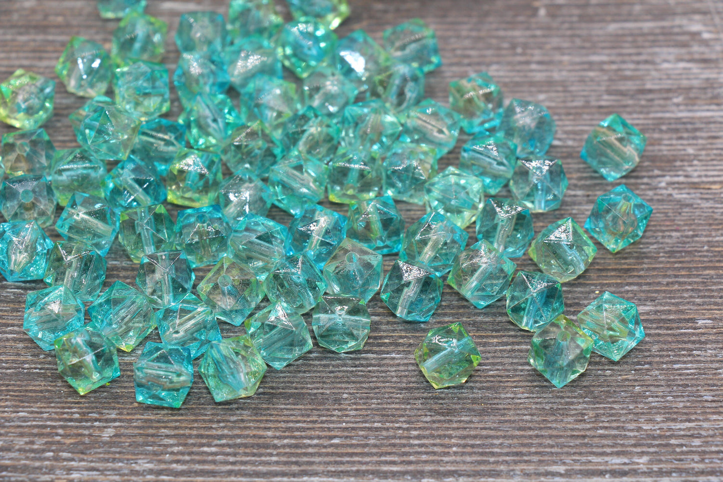 10mm Square Ombre Beads, Green Ombre Translucent Square Faceted Beads, Cube Beads, Chunky Beads, Crystal Look Beads #1870