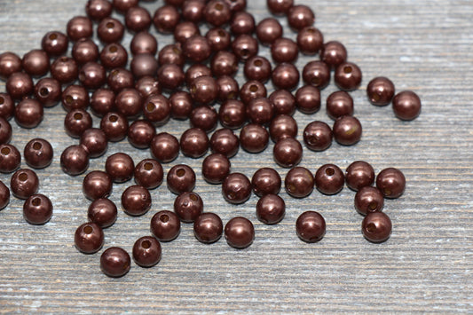 6mm Brown Faux Pearl Beads, Faux Pearl Gumball Beads, Imitation Pearl Beads, Chunky Beads, Smooth Plastic Round Beads #1874