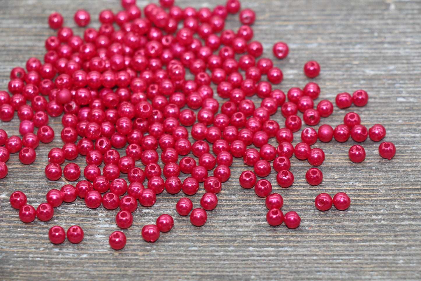 4mm Fuchsia Pink Faux Pearl Beads, Pink Faux Pearl Gumball Beads, Imitation Pearl Beads, Chunky Beads, Smooth Plastic Round Beads #1884