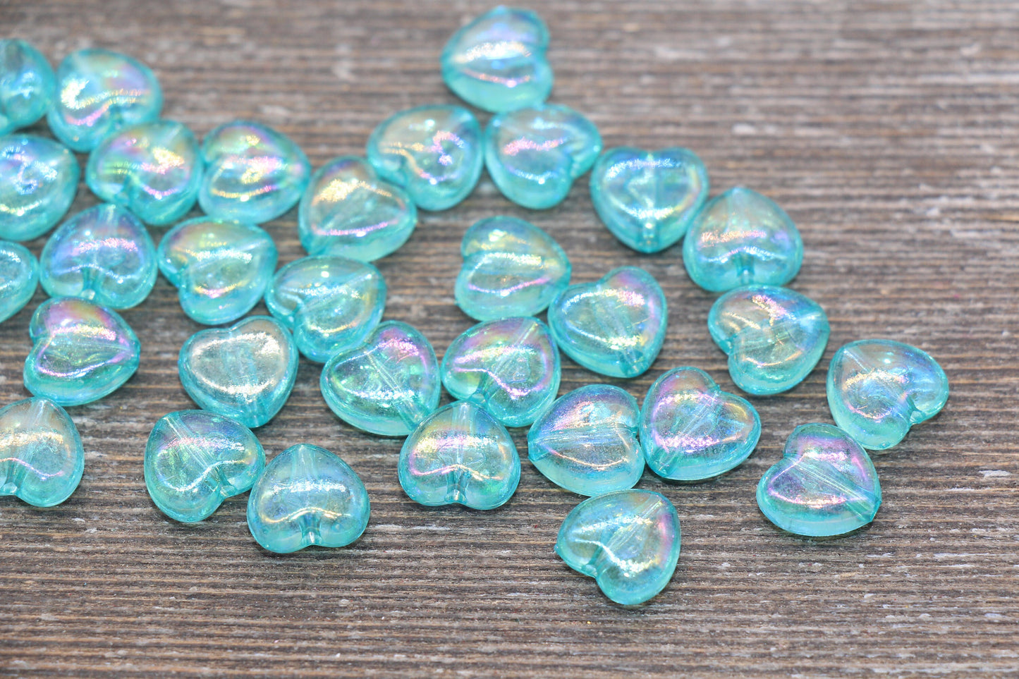 Iridescent Blue Heart Beads, Transparent Blue Heart Beads, Acrylic Heart Beads, Bracelet Making Jewelry Finding #1913