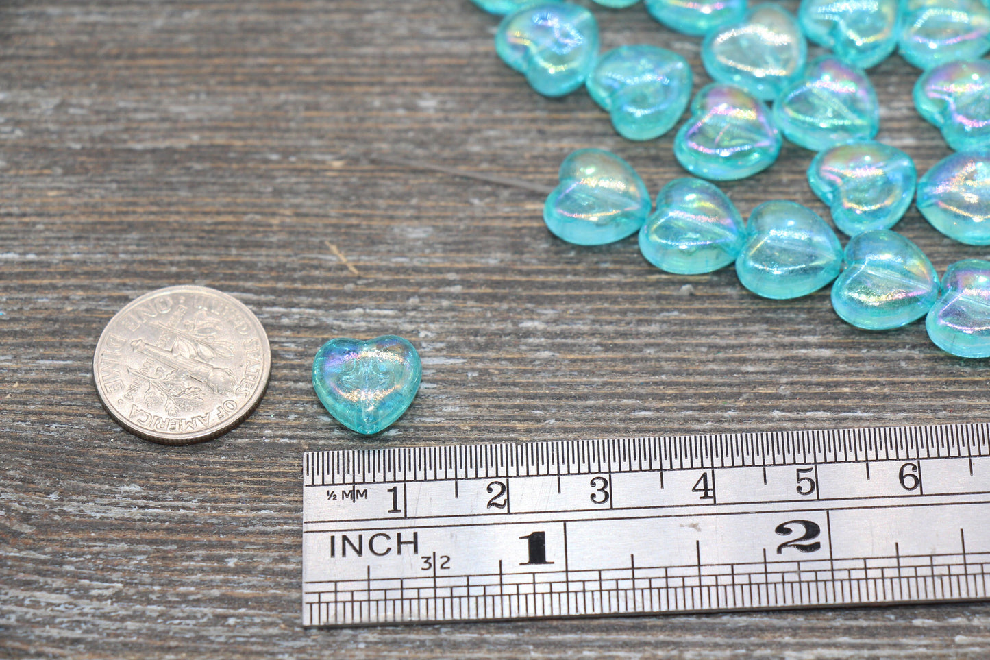 Iridescent Blue Heart Beads, Transparent Blue Heart Beads, Acrylic Heart Beads, Bracelet Making Jewelry Finding #1913
