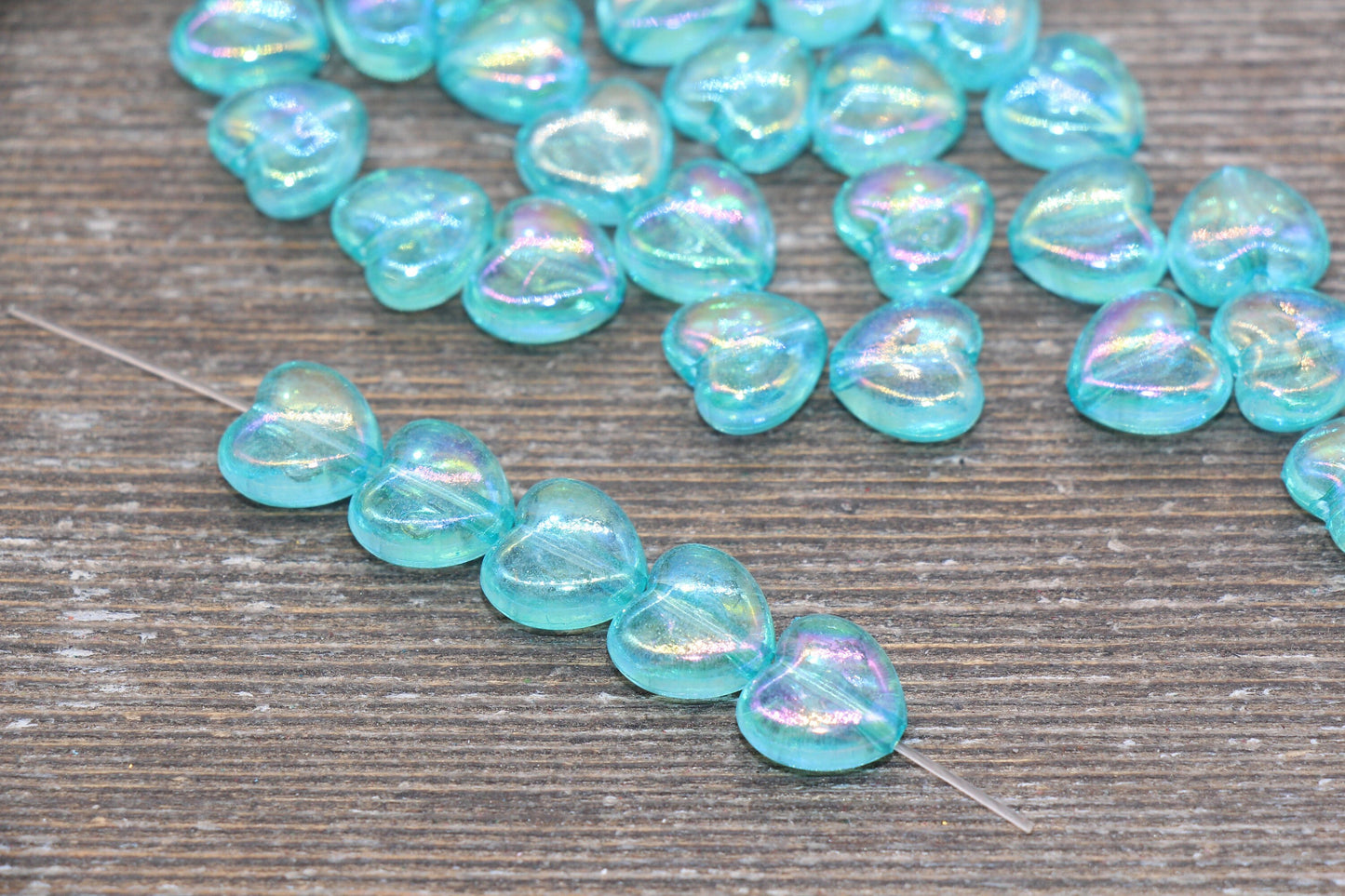 Iridescent Blue Heart Beads, Transparent Blue Heart Beads, Acrylic Heart Beads, Bracelet Making Jewelry Finding #1913