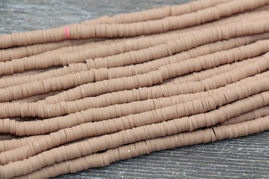 6mm Latte Brown Heishi Beads, Polymer Clay Disc Beads, African Disc Beads, Vinyl Heishi, 16 inch Strand #111