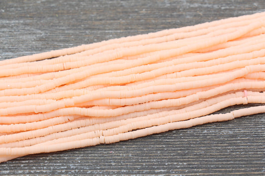 4mm Pale Peach Heishi Beads, Polymer Clay Disc Beads, African Disc Beads, Vinyl Heishi, 16 inch Strand #253