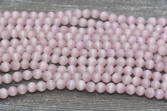 Pale Pink Cat Eye Beads, Smooth Round Beads, Size 8mm 10mm, Full Strand 15.5 inch, #235