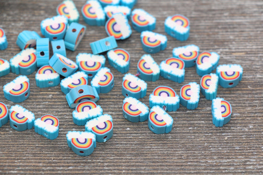 Rainbow and Cloud Polymer Clay Beads, Rainbow Cane Beads, Cloud Cane Beads, Fimo Cane Beads, Jewelry Beads, Beads for Bracelet #49