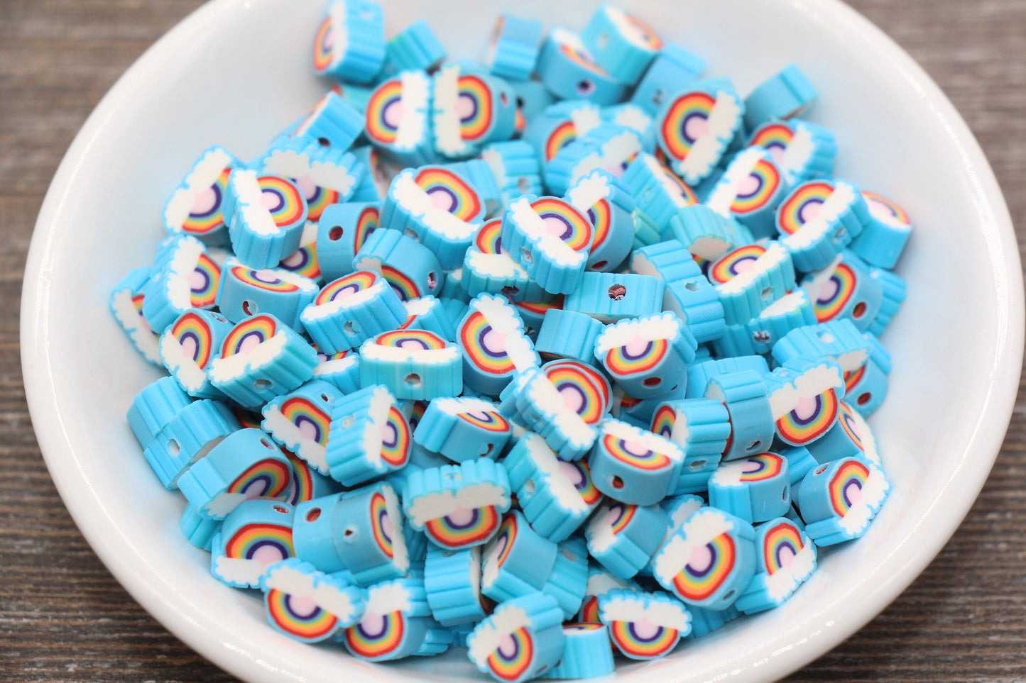 Rainbow and Cloud Polymer Clay Beads, Rainbow Cane Beads, Cloud Cane Beads, Fimo Cane Beads, Jewelry Beads, Beads for Bracelet #49