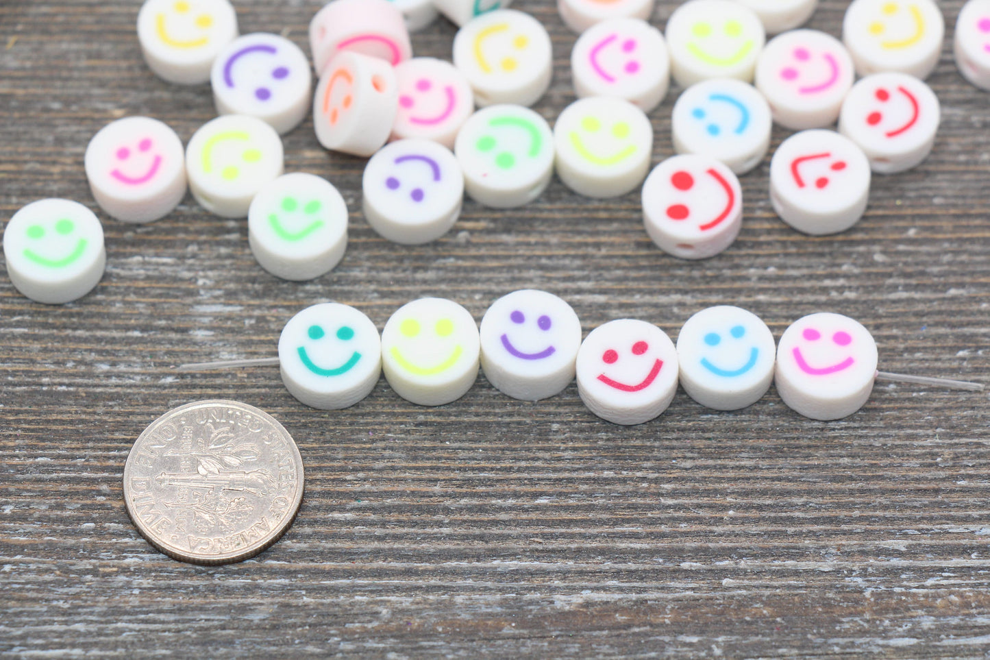 Smiley Face Polymer Clay Beads, Mix Color Smiley Face Fimo Cane Beads, Assorted Happy Face Emoji Beads, Rainbow Happy Face Slice Beads #52