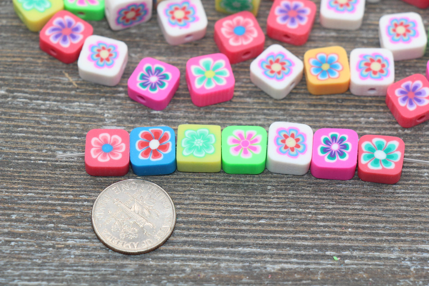 Multicolor Flower Polymer Clay Beads, Cube Flower Cane Beads, Assorted Flower Beads, Square Flower Beads, Mix Colors Flower Beads #54