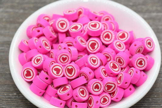 Valentine's Heart Polymer Clay Beads, Pink Heart Clay Beads, Bracelet Beads, Jewelry Beads, Beads for Bracelet #53