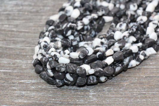Zebra Jasper Nugget Beads, Black and White Zebra Gemstone Loose Beads, Pebble Beads, Chip Beads, 6mm-8mm, #8