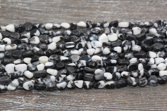Zebra Jasper Nugget Beads, Black and White Zebra Gemstone Loose Beads, Pebble Beads, Chip Beads, 6mm-8mm, #8