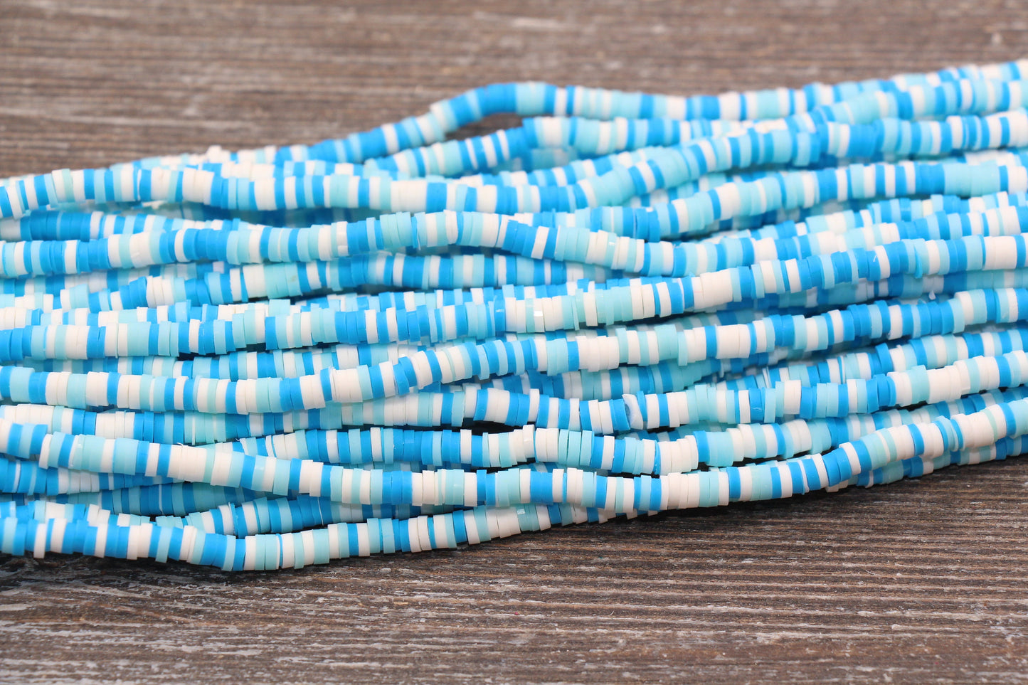 4mm Multicolored Heishi Beads, Blue ang White Polymer Clay Disc Beads, Mix Color African Disc Beads, Vinyl Heishi, 16 inch Strand #47
