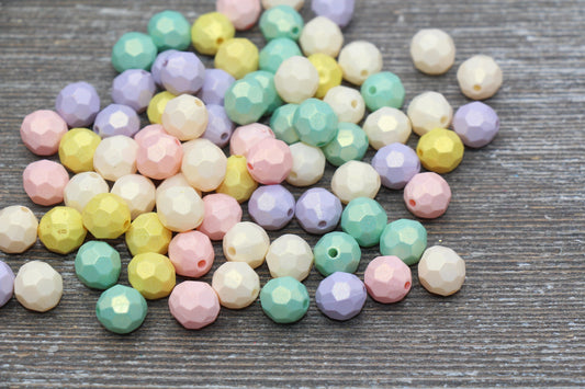 10mm Multicolor Shimmer Faceted Bubblegum Beads, Acrylic Beads