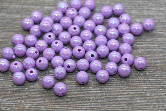8mm Dark Purple AB Gumball Beads, Iridescent Acrylic Loose Beads, Solid Bubblegum Beads, Chunky Beads, Glossy Smooth Round Beads #1803